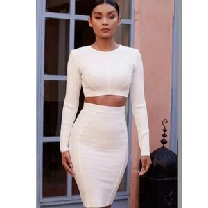 Elegant White Bandage Skirt Set